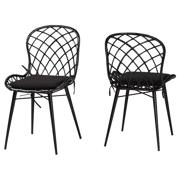 Baxton Studio Sabelle Modern Bohemian Black Finished Rattan and Metal 2-Piece Dining Chair Set, PR 231-2PC-12820-ZORO - main